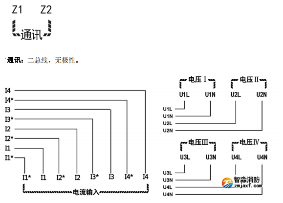 海灣GST-DJ-D44C交流單相電壓電流傳感器（四路電壓、四路電流）安裝接線端子說明